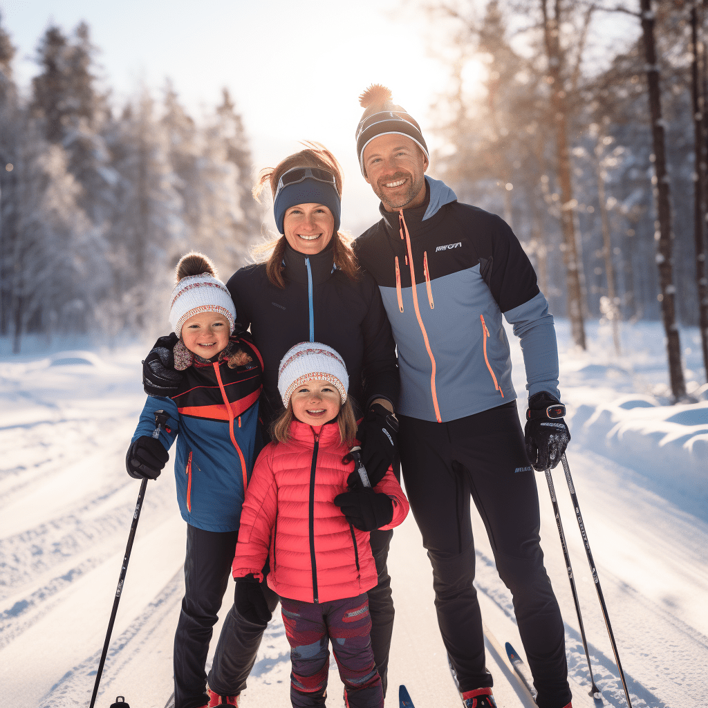 Familj på skidor
