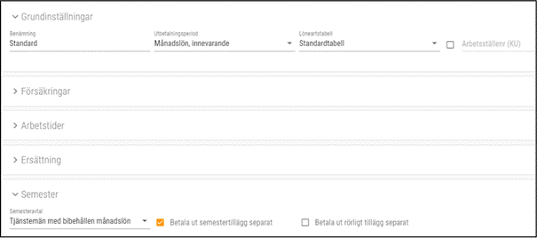 Grundinställningar för Avtal i Crona Lön
